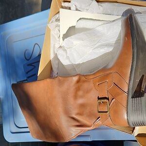 Brown Knee-High Boots with Buckle Wide Calf